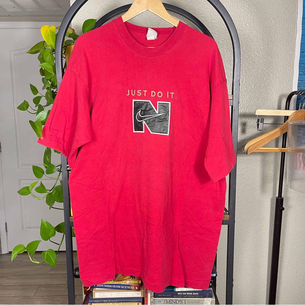 Vintage 90s Nike Big Center Swoosh Gray Tag Usa Single Stitch Shirt Red Sz Xl